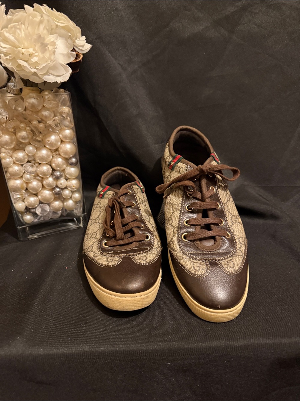 Gucci Brown GG Canvas & Leather Lace-Up Sneakers